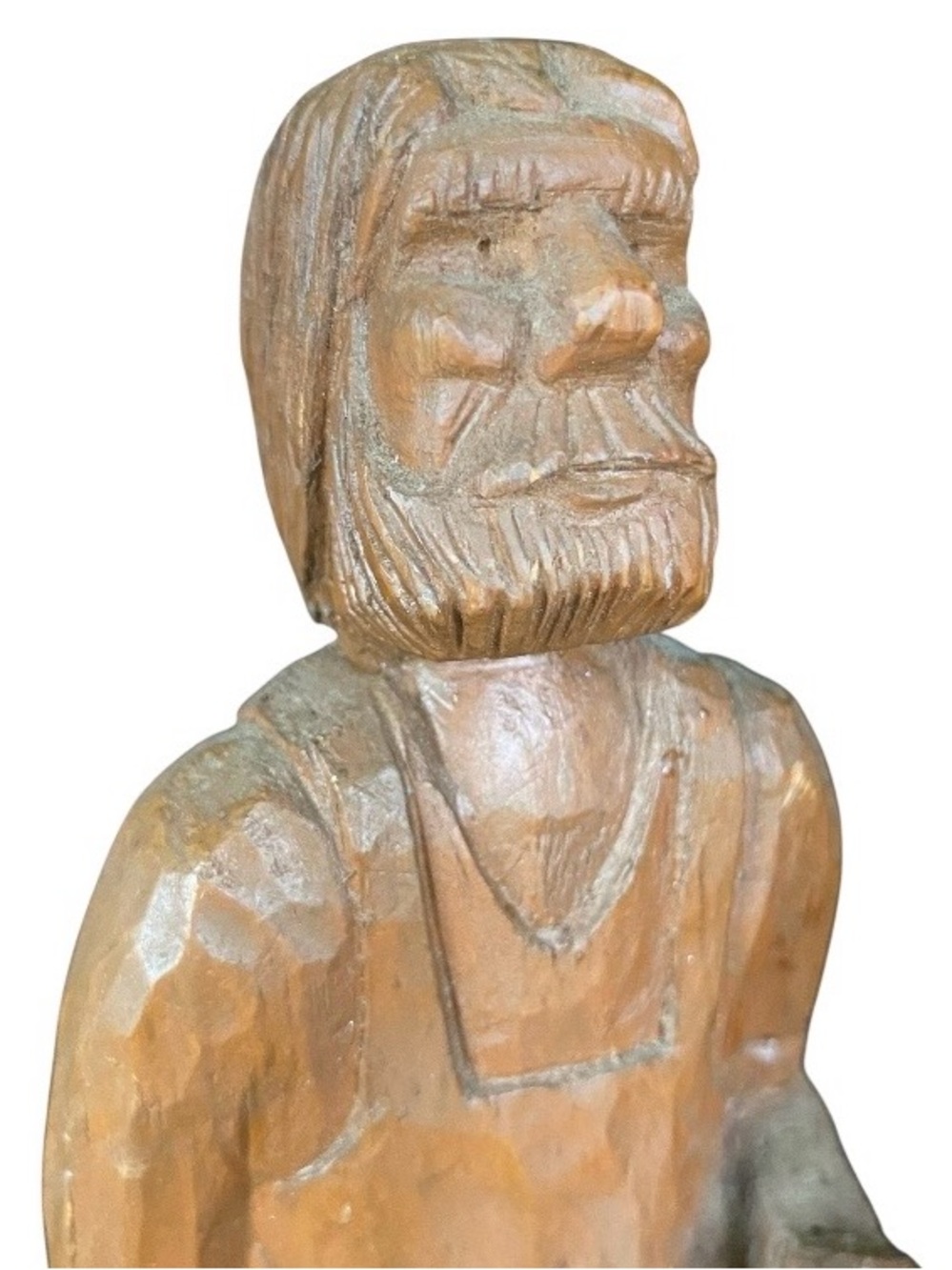 Vintage Hand Carved Wooden Old Man Farmer 1977 Cowboy Hat Kevin Walking Stick
